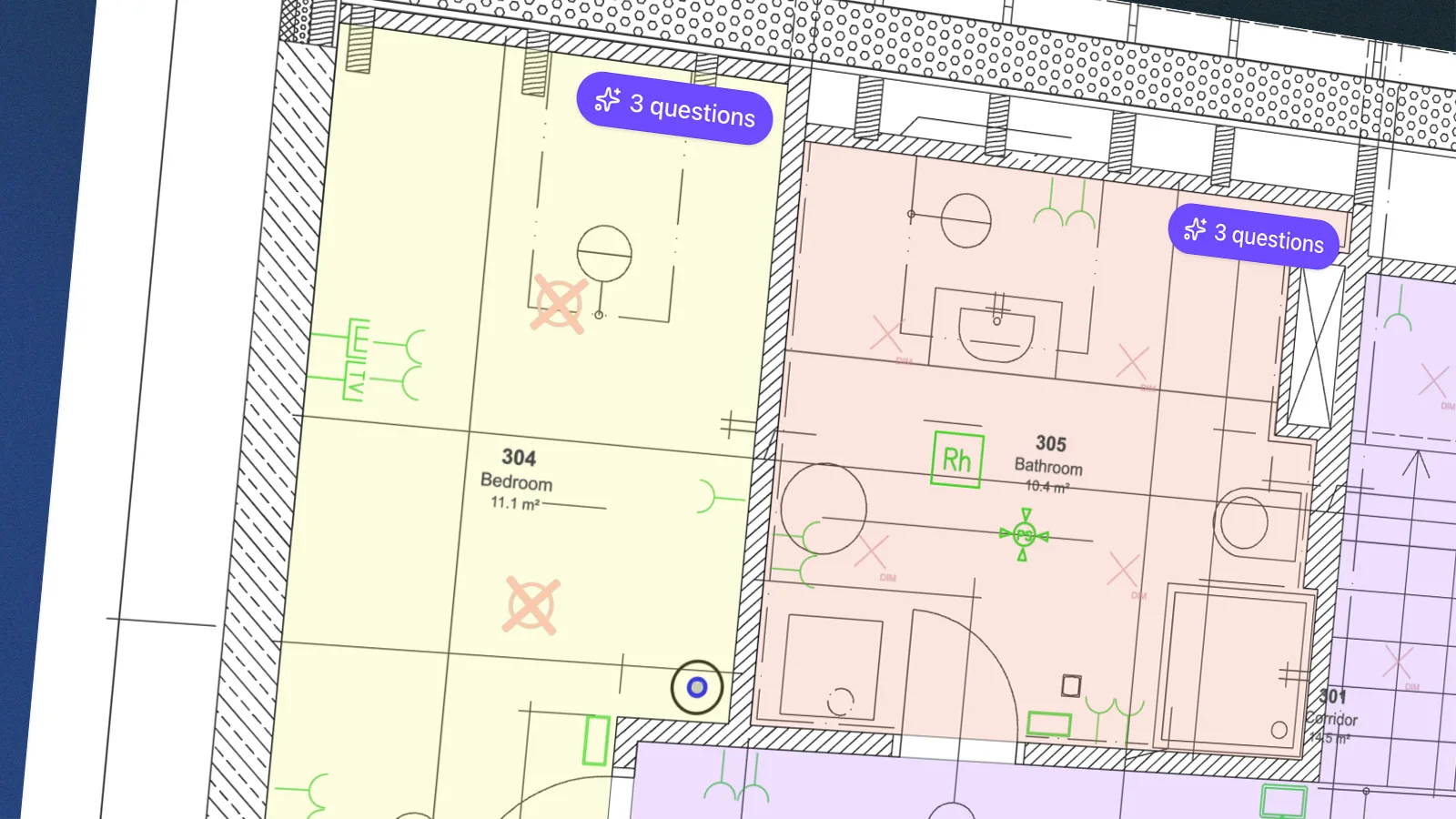 Canvas with floor plan, selected component and alignment guides