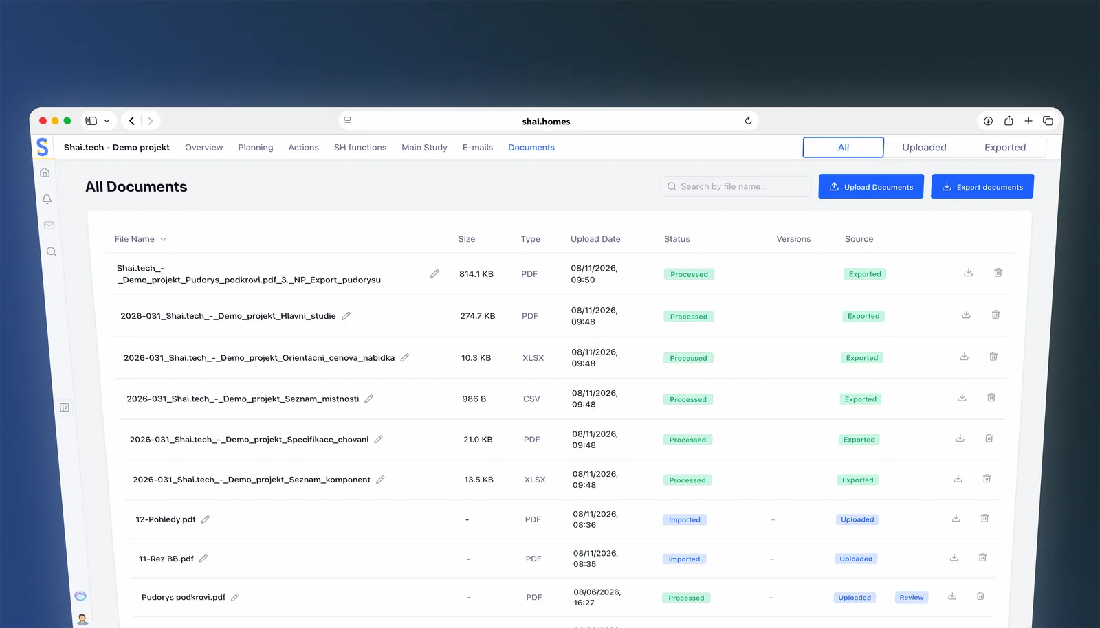 Screenshot: generated project outputs